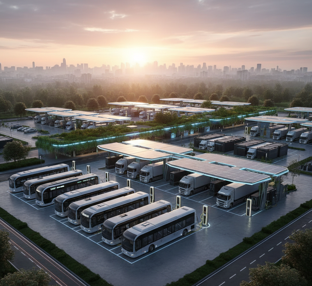 Future vision of a zero-emission transport depot with fully electrified fleet and optimised charging infrastructure